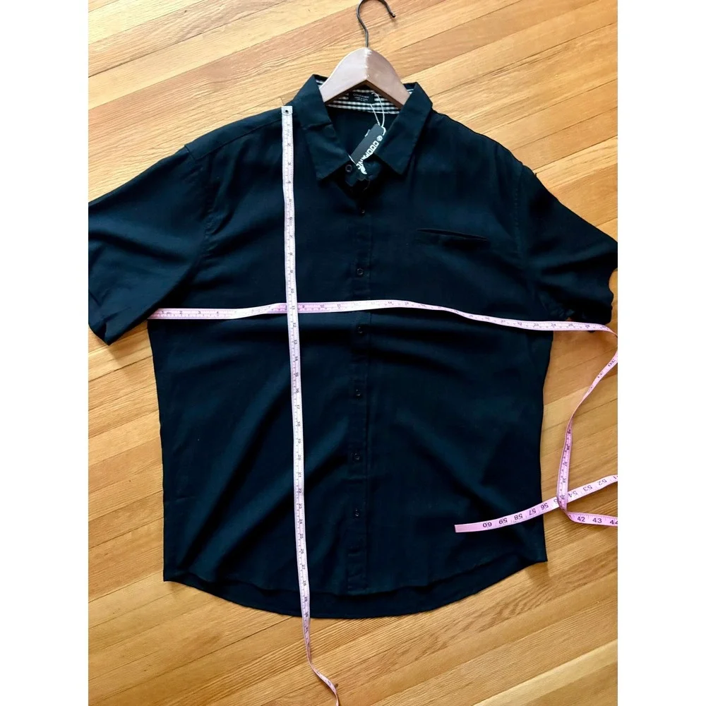 NEW Coofandy Short Sleeve Linen Blend Button Down Shirt Black Men's L Minimalist